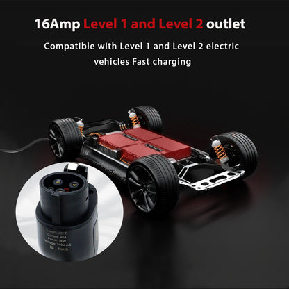 Level 1&2 Electric Vehicle Portable Charger 120V 16A NEMA 6-20 & 5-15 Plug 25FT