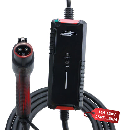 Level 1&2 Electric Vehicle Portable Charger 120V 16A NEMA 6-20 & 5-15 Plug 25FT