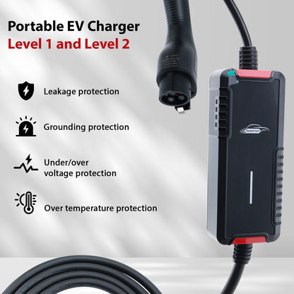 Level 1&2 Electric Vehicle Portable Charger 120V 16A NEMA 6-20 & 5-15 Plug 25FT